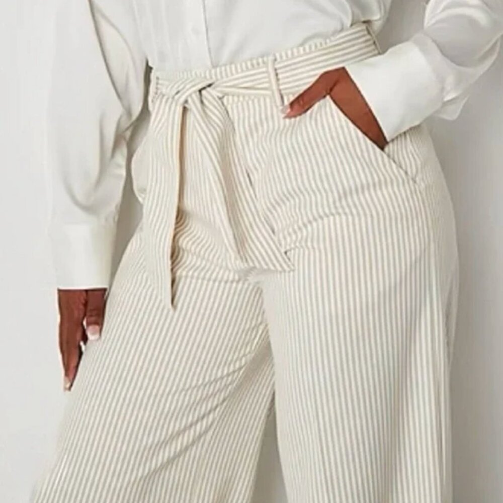 Neutral Striped Wide Leg Pants